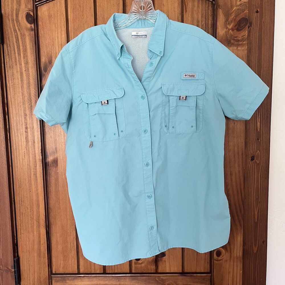 Columbia PFG Shirt Men XL Omni Shade Blue Vented Fishing Outdoor S/S Pockets VGC